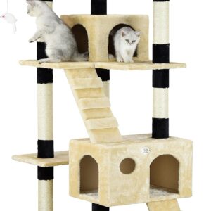 CARLA HOME 180cm Cat Tree Tower for Indoor Cats with Dual Condos, Plush Perches, Sisal Scratching Posts & Ramps for Kittens & Adult Cats (Beige)
