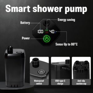Portable Camping Shower, 6000mAh Rechargeable Outdoor Shower Pump 4 Spray Modes & Speeds, Ipx7 Waterproof, LED Display, Portable Shower for Camping, Car & Pet - Gray - Size 5.3-gallon bucket, spray gun, and bath bomb