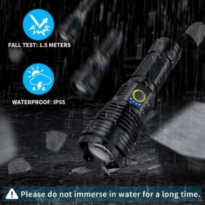 Tactical Rechargeable Flashlight Torch,XHP70.2 5 Modes LED IPX5 Waterproof Handheld LED Flashlights for Camping Biking Hiking Outdoor Home Emergency
