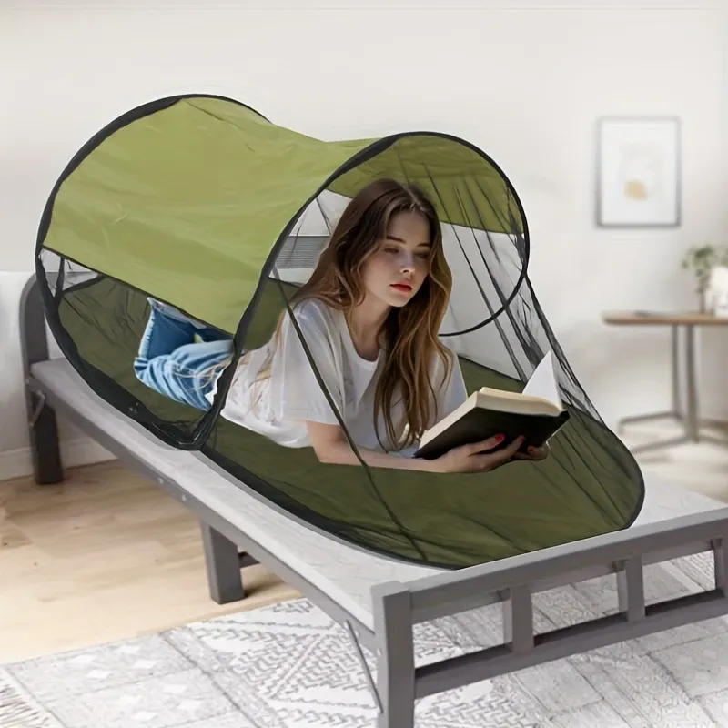 Boat-Shaped Hand-Thrown Mosquito Net with Sunshade Top, Polyester Fabric, One-Click Pop-Up No Install, Portable Folding with Bag, Breathable & Bug Proof, Perfect for Beach Camping & Bedroom Nap!(pitch green)