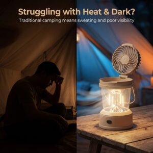2-in-1 Camping Lantern Fan – USB Rechargeable & Battery Powered, 180° Foldable, 360° Lighting & Quiet Fan