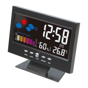 Digital LED Alarm Clock with Temperature & Humidity Display | Weather Forecast | 12/24H Time |  Function | USB/Battery Powered | 6 x 4.6 x 1.4 Inches | Black
