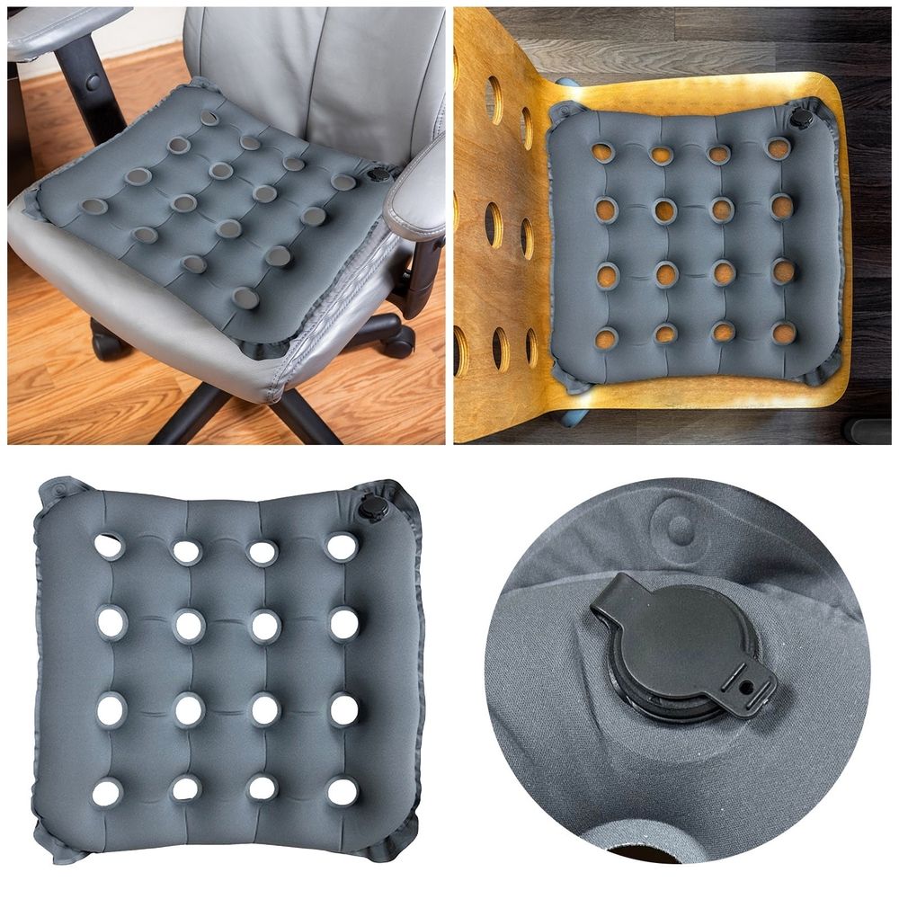 Inflatable Seat Cushion,Portable Air Pressure Relief Waffle Pad,Breathable Square Seat for Home Office Car Wheelchairs Airplanes,Grey 18.5x18.5in
