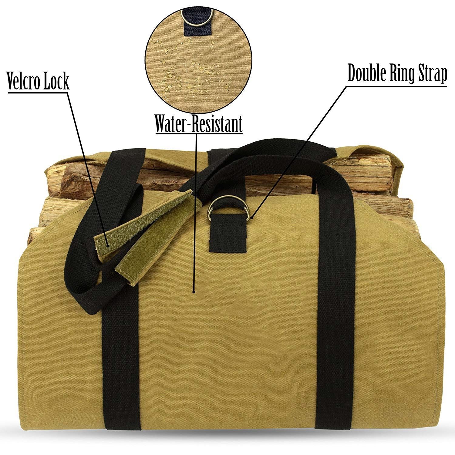 Brown Waterproof Oxford Cloth Firewood Log Carrier Bag (99 x 48 CM) - Outdoor Camping & Fireplace Wood Tote with Velcro Lock and Ring Strap