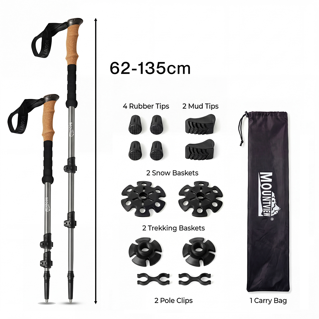 Mountview 2 Pcs Hiking Trekking Poles Walking Stick Adjustable Lightweight Grey - Image 3